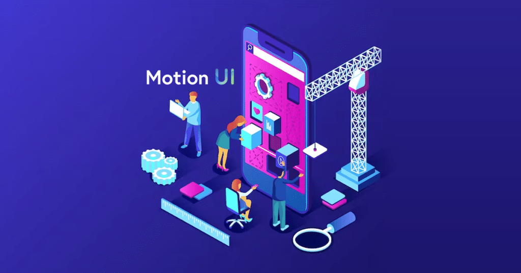 An illustration showing how motion UI creates interactive and dynamic user interfaces with animation effects.