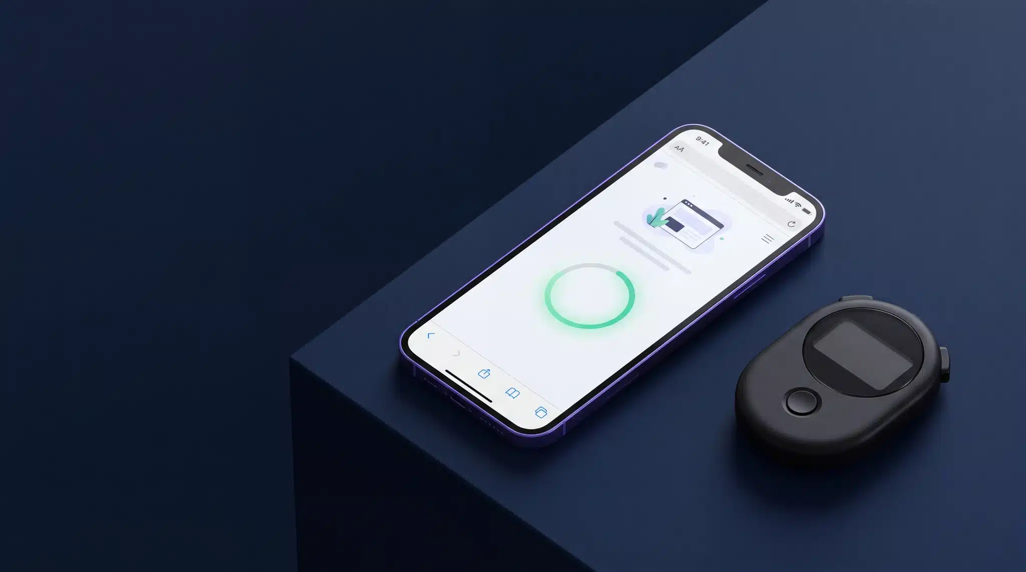 A smartphone showing a web page with a green performance ring beside a stopwatch on deep navy, representing Core Web Vitals for single page website SEO.