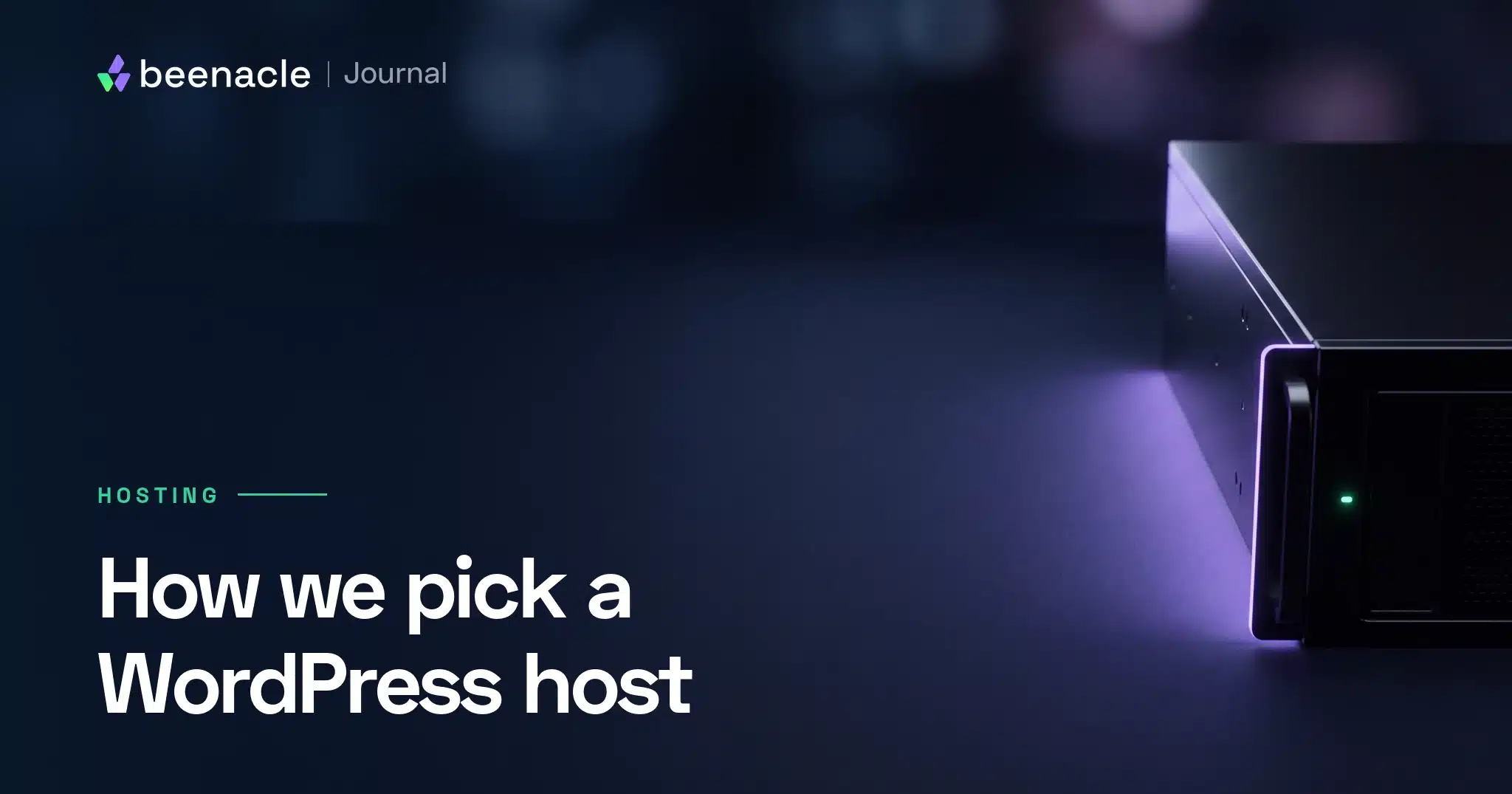 Server hardware on deep navy representing how we choose WordPress hosting.