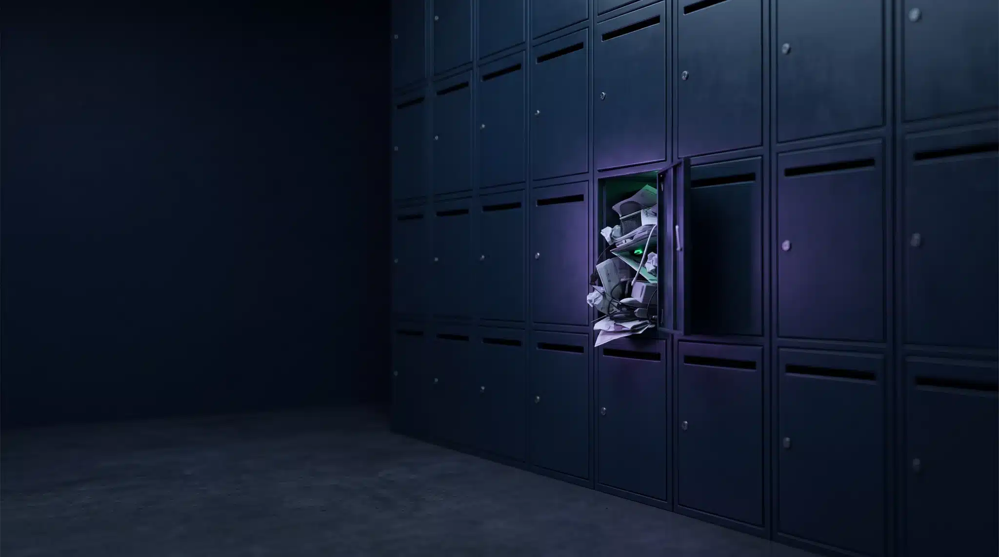 Shared WordPress hosting noisy-neighbor problem shown as crowded identical mailboxes, one overstuffed.