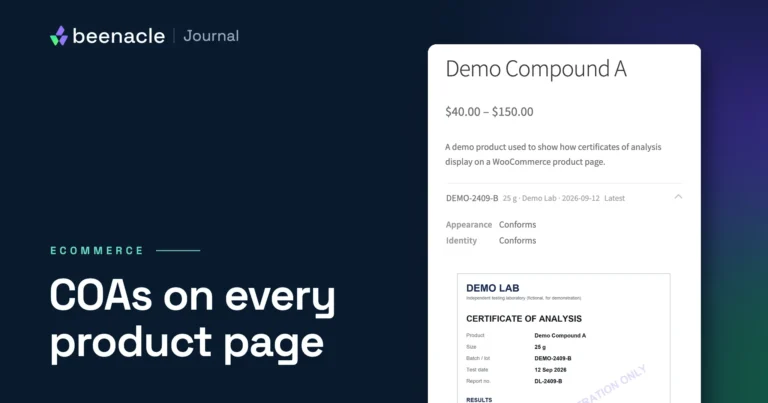 How to display COAs on WooCommerce product pages in 2026: three methods compared.